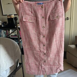 J. McLaughlin Red and White Houndstooth Pencil Skirt